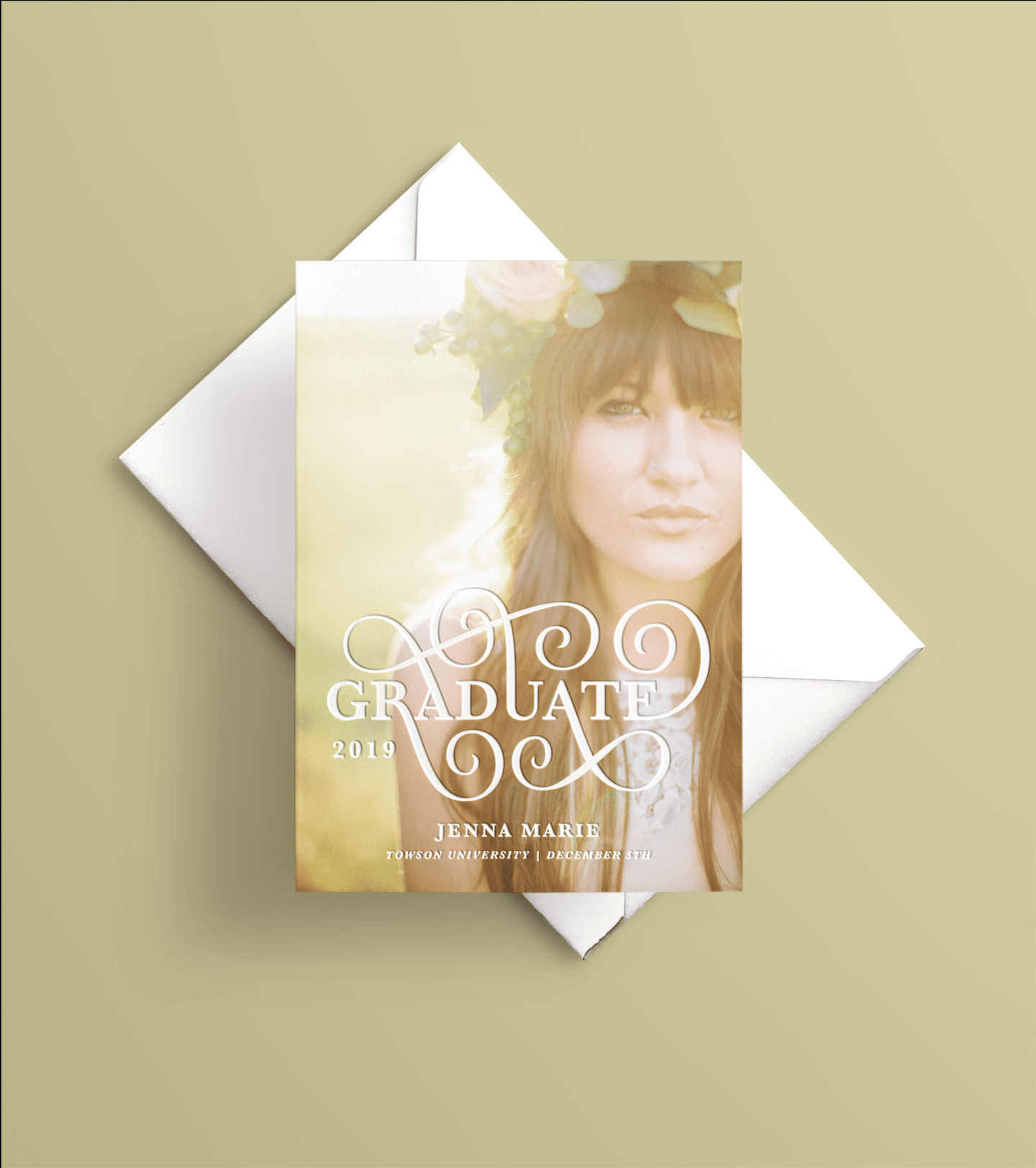 custom lettering that says graduate on a photo of woman